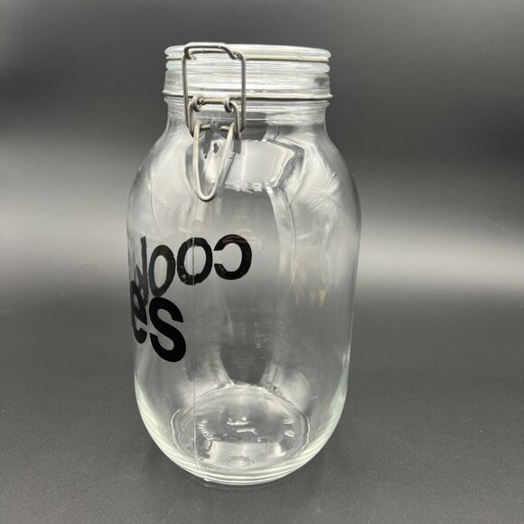 VTG Triomphe Glass COOKIES 3L Cookie Jar Canister Wire Bail MCM Retro - Picture 6 of 16